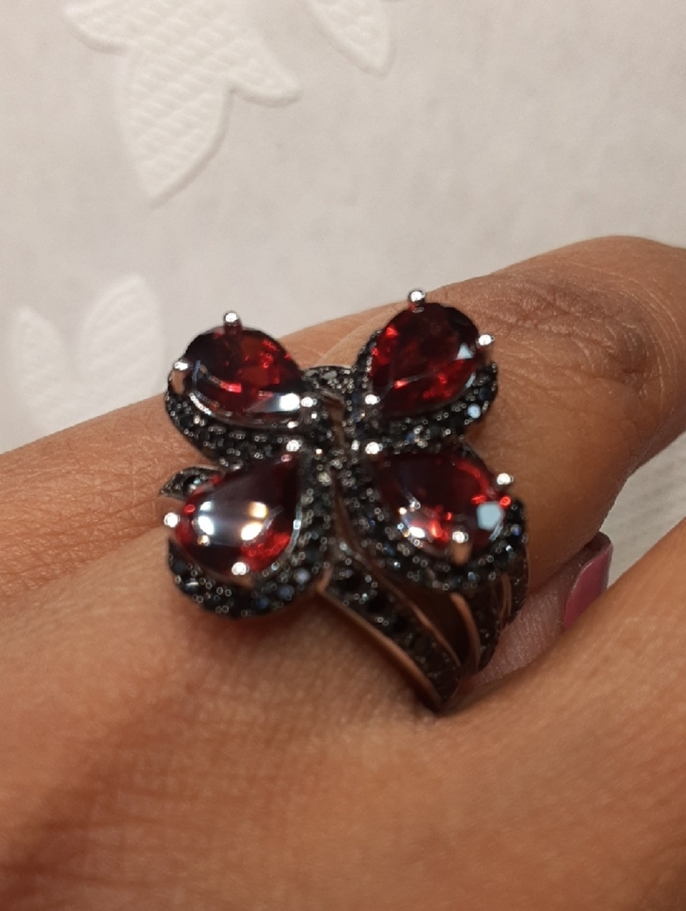 925 Genuine Garnet And Black Spinel 3 Ring Set. PRICE IS FIRM.
